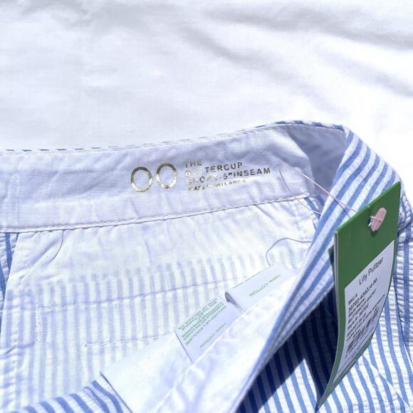 Lilly Pulitzer Buttercup Shorts Womens 00 Seersucker Blue Striped Scallop Hem - Picture 4 of 6